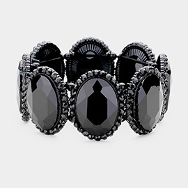 Rhinestone Trim Oval Crystal Stretch Evening Bracelet