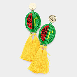 Beaded Watermelon Double Tassel Dangle Earrings