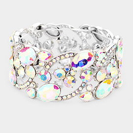 Glass Crystal Oval Butterfly Stretch Evening Bracelet