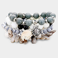 4PCS - Semi Precious Stone Shell Beaded Stretch Bracelets