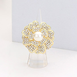 Crystal Pave Pearl Flower Stretch Ring