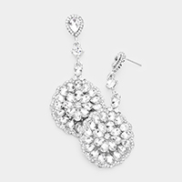 Pave Trimmed Crystal Teardrop Cluster Evening Earrings