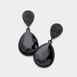 Glass Crystal Teardrop Rhinestone Trim Evening Earrings