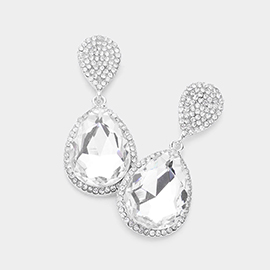 Glass Crystal Teardrop Rhinestone Trim Evening Earrings