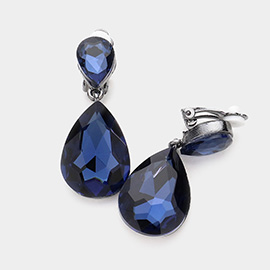 Double Teardrop Stone Link Clip on Evening Earrings