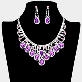 Crystal Teardrop Rhinestone Pave Evening Necklace