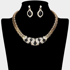 Rhinestone Pave Metal Chain Evening Necklace