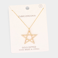 Gold Dipped CZ Pave Star Pendant Necklace