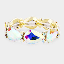 Glass Crystal Teardrop Accented Stretch Evening Bracelet