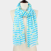 Bird Stripe Print Scarf