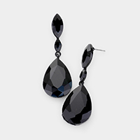 Double Marquise Stone Teardrop Link Dangle Evening Earrings