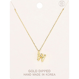 -W- Gold Dipped Monogram Metal Pendant Necklace
