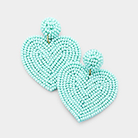 Seed Beaded Heart Drop Earrings