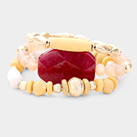 3PCS - Semi Precious Detail Stretch Bracelets