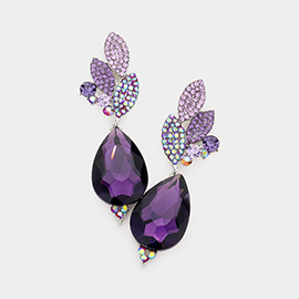 Crystal Rhinestone Pave Leaf Teardrop Evening Earrings