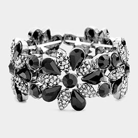 Teardrop Stone Accented  Flower Stretch Evening Bracelet