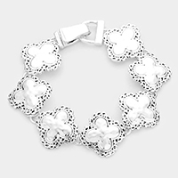 Hammered Metal Clover Magnetic Link Bracelet