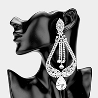 Oversized Pave Glass Teardrop Chandelier Evening Earrings