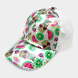 Pineapple Watermelon Kiwi Pattern Mesh Back Baseball Cap