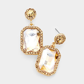 Rhinestone Rectangle Stone Evening Earrings