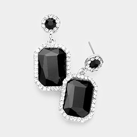 Rhinestone Rectangle Stone Evening Earrings