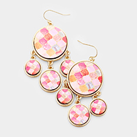 Pattern Print Wood Triple Disk Drop Earrings