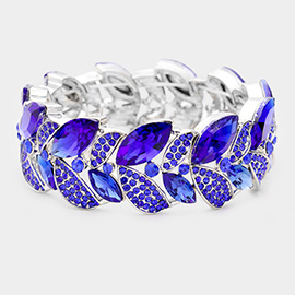 Rhinestone Pave Marquise Stone Leaf Stretch Evening Bracelet