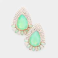 Teardrop Rectangle Stone Detail Evening Stud Earrings