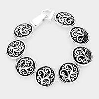 Antique Pattern Embossed Metal Magnetic Link Bracelet