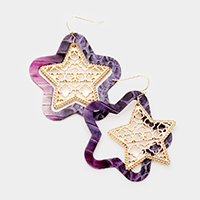 Faux Leather Moroccan Filigree Star Dangle Earrings