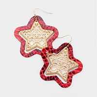 Faux Leather Moroccan Filigree Star Dangle Earrings