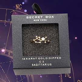 SECRET BOX _ 14K GOLD DIPPED CZ ZODIAC SIGN SAGITTARIUS RING