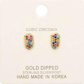 Gold Dipped CZ Colorful Stone Pave Stud Earrings