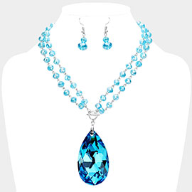 Teardrop Glass Crystal Clear Bead Function Necklace