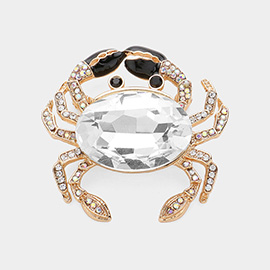 Glass Crystal Rhinestone Pave Crab Brooch