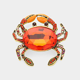 Glass Crystal Rhinestone Pave Crab Brooch