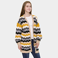 Zigzag Pattern Balloon Sleeve Cardigan