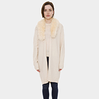 Faux Fur Collar Solid Color Cardigan 