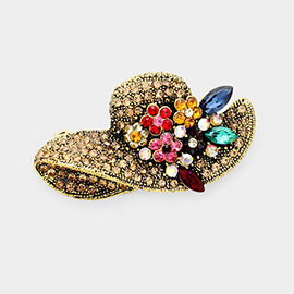 Flower Hat Rhinestone Pave Pin Brooch