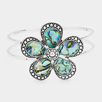 Abalone Flower Antique Metal Hinged Bracelet