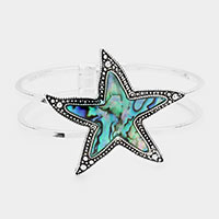 Abalone Starfish Antique Metal Hinged Bracelet