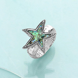 Abalone Starfish Antique Metal Stretch Ring