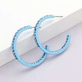 Square Rhinestone Stone Accented Hoop Earrings