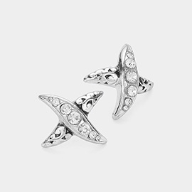 Patterned Metal Rhinestone Stud Earrings