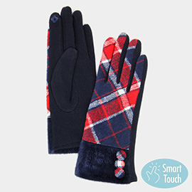 Faux Fur Plaid Smart Gloves