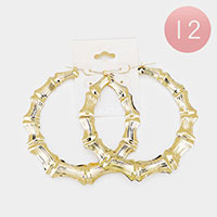 12PCS - Bamboo Metal Pin Catch Hoop Earrings 