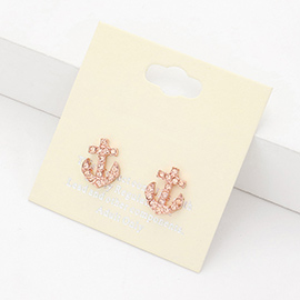 Rhinestone Anchor Stud Earrings