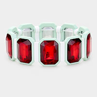 Emerald Cut Glass Crystal Resin Bezel Stretch Bracelet 