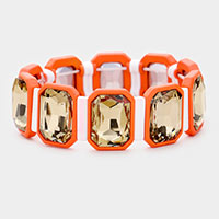 Emerald Cut Glass Crystal Resin Bezel Stretch Bracelet 