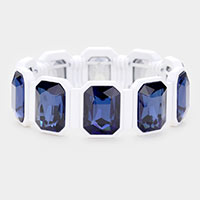 Emerald Cut Glass Crystal Resin Bezel Stretch Bracelet 